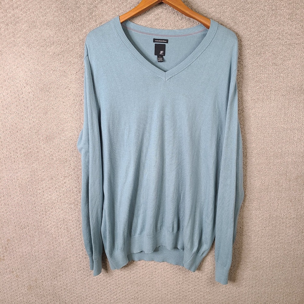 JF J.Ferrar Sweater Mens XL Light Blue V Neck Cotton Modal Blend Casual Pullover